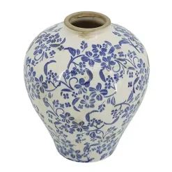 Outlet Blue and White Floral Urn Ceramic Vase, 11 in. Vases