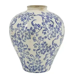 Outlet Blue and White Floral Urn Ceramic Vase, 11 in. Vases