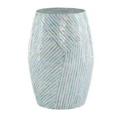 Kirklands Home Accent & End Tables|Blue and White Mosaic Capiz Shell Drum End Table