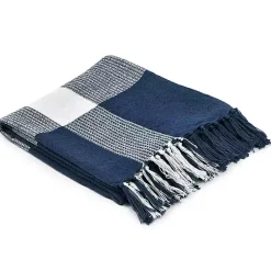 Blue and White Plaid Organic Cotton Throw Blankets & Throws