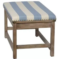 Kirklands Home Benches & Ottomans|Blue and White Striped Upholstered Wood Bench