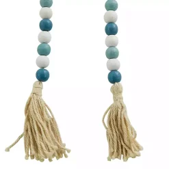 New Blue and White Wood Beaded Tassel Garland Decorative Accents