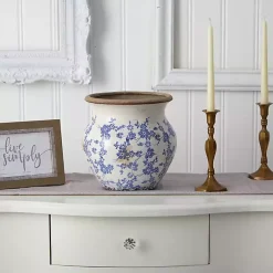 Hot Blue Bulous Floral Scroll Ceramic Vase, 10 in. Vases