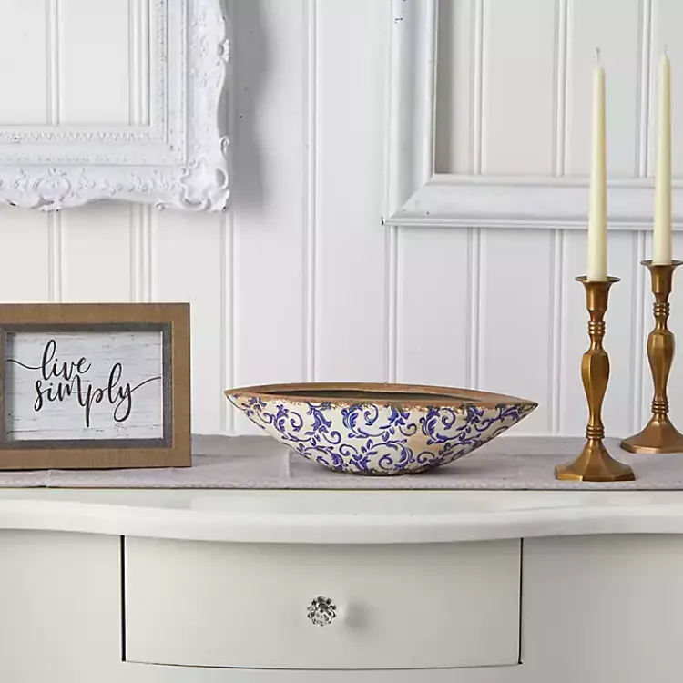 Best Blue Bulous Floral Scroll Ceramic Bowl Decorative Bowls & Jars