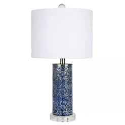 Kirklands Home Table Lamps|Blue Ceramic Embossed Spiro Table Lamp White