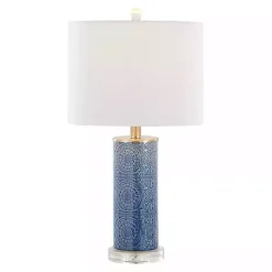 Kirklands Home Table Lamps|Blue Ceramic Embossed Spiro Table Lamp White