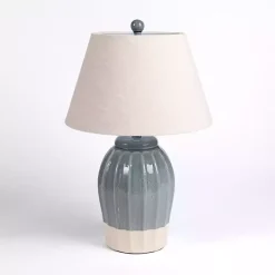 Kirklands Home Table Lamps|Blue Ceramic Scalloped Table Lamp Tan