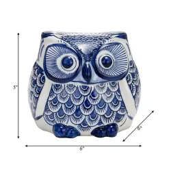 New Blue Chinoiserie Owl Figurine Statues & Figurines