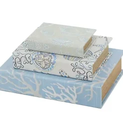 Sale Blue Coastal Canvas Book Boxes, Set of 3 Baskets & Boxes