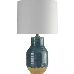 Kirklands Home Table Lamps|Blue Dipped Ceramic Table Lamp White