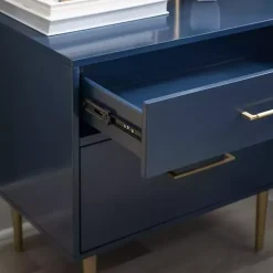 Kirklands Home Nightstands|2-Drawer Nightstand with Gold Hardware Blue