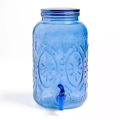 Kirklands Home Serving & Entertaining|Embossed Glass 1 Gallon Drink Dispenser Blue