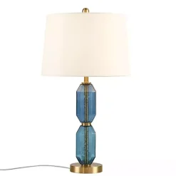 Kirklands Home Table Lamps|Faceted Glass Table Lamp Blue