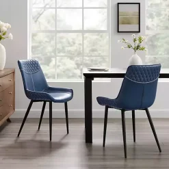 Kirklands Home Dining Chairs|Faux Leather Stitched Chairs, Set of 2 Blue