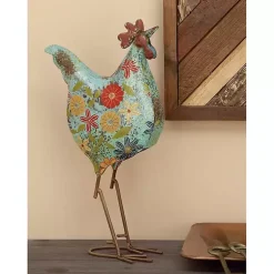 Kirklands Home Garden Statues|Blue Floral Metal Rooster Statue