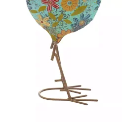 Kirklands Home Garden Statues|Blue Floral Metal Rooster Statue