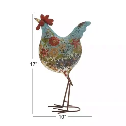 Kirklands Home Garden Statues|Blue Floral Metal Rooster Statue