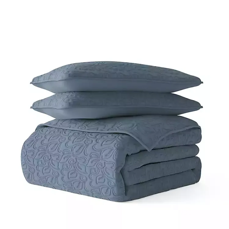 Kirklands Home Quilts|Floral Stitch 3-pc. Queen Quilt Set Blue