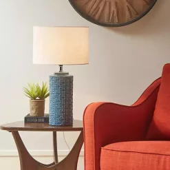 Kirklands Home Table Lamps|Blue Geometric Ceramic Table Lamp White