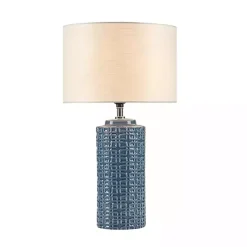 Kirklands Home Table Lamps|Blue Geometric Ceramic Table Lamp White