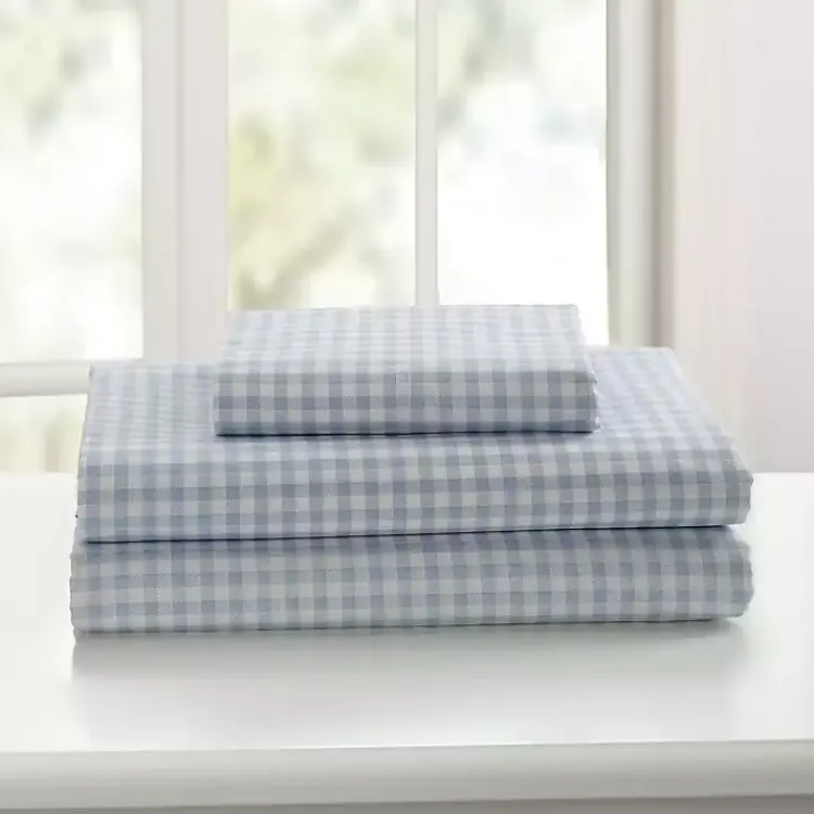 Kirklands Home Bed Sheets|Gingham Queen 3-pc. Sheet Set Blue