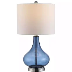 Kirklands Home Table Lamps|Blue Glass Curved Brooks Table Lamp White