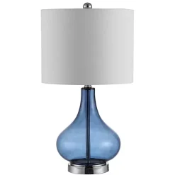 Kirklands Home Table Lamps|Blue Glass Curved Brooks Table Lamp White