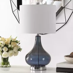 Kirklands Home Table Lamps|Blue Glass Curved Brooks Table Lamp White