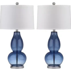 Kirklands Home Table Lamps|Blue Glass Hourglass Table Lamps, Set of 2 White