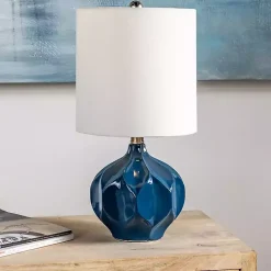 Kirklands Home Table Lamps|Blue Glazed Geometric Table Lamp White