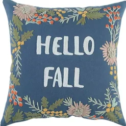 Best Blue Hello Fall Embroidered Pillow Fall