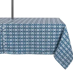 Kirklands Home Outdoor Dining|Blue Ikat Outdoor Tablecloth with Zipper