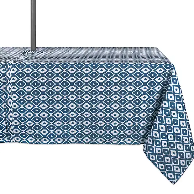 Kirklands Home Outdoor Dining|Blue Ikat Outdoor Tablecloth with Zipper