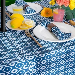 Kirklands Home Outdoor Dining|Blue Ikat Outdoor Tablecloth with Zipper