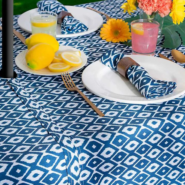 Kirklands Home Outdoor Dining|Blue Ikat Outdoor Tablecloth with Zipper