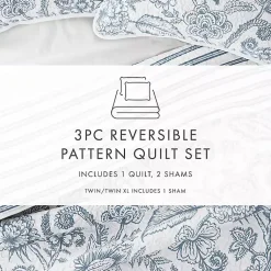 Kirklands Home Quilts|Blue Jacobean Reversible 3-pc. Queen Quilt Set