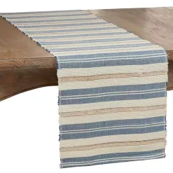 Kirklands Home Table Linens|Blue Long Striped Water Hyacinth Table Runner