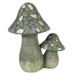 Kirklands Home Garden Statues|Blue Mosaic Mushrooms Outdoor Statue