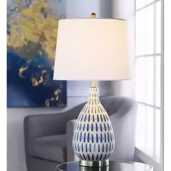 Kirklands Home Table Lamps|Blue Off-White Ceramic and Steel Table Lamp