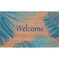 Kirklands Home Doormats|Blue Palm Fronds Welcome Coir Doormat