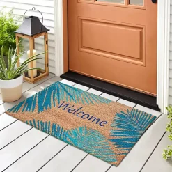 Kirklands Home Doormats|Blue Palm Fronds Welcome Coir Doormat