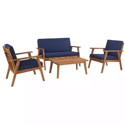 Kirklands Home Outdoor Sets|4-pc. Acacia Wood Outdoor Living Set Blue