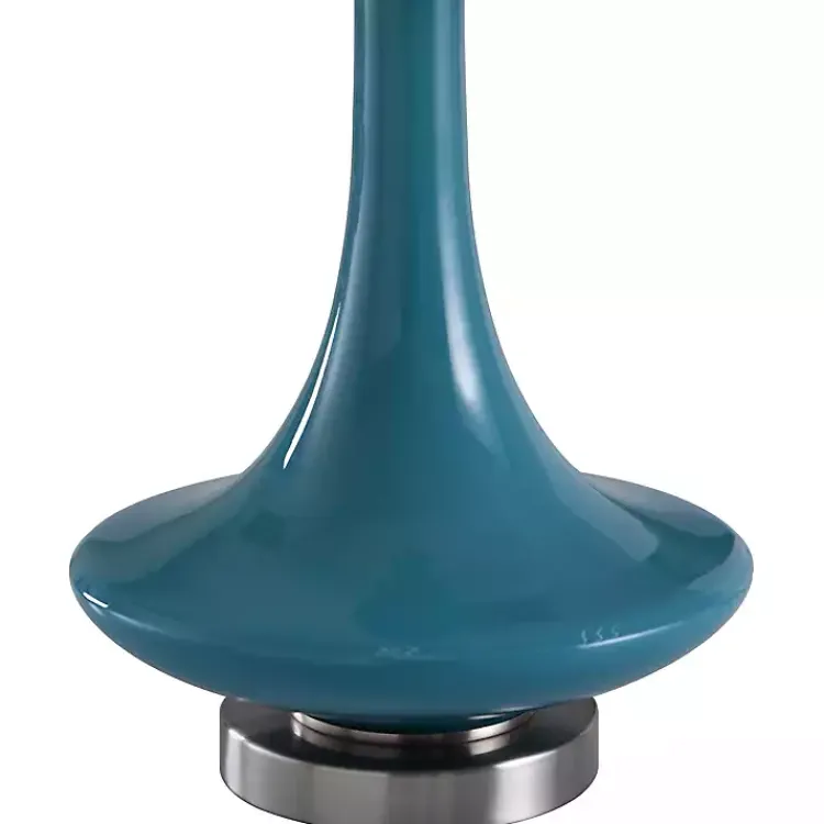 Kirklands Home Table Lamps|Blue Retro Glass Table Lamp White