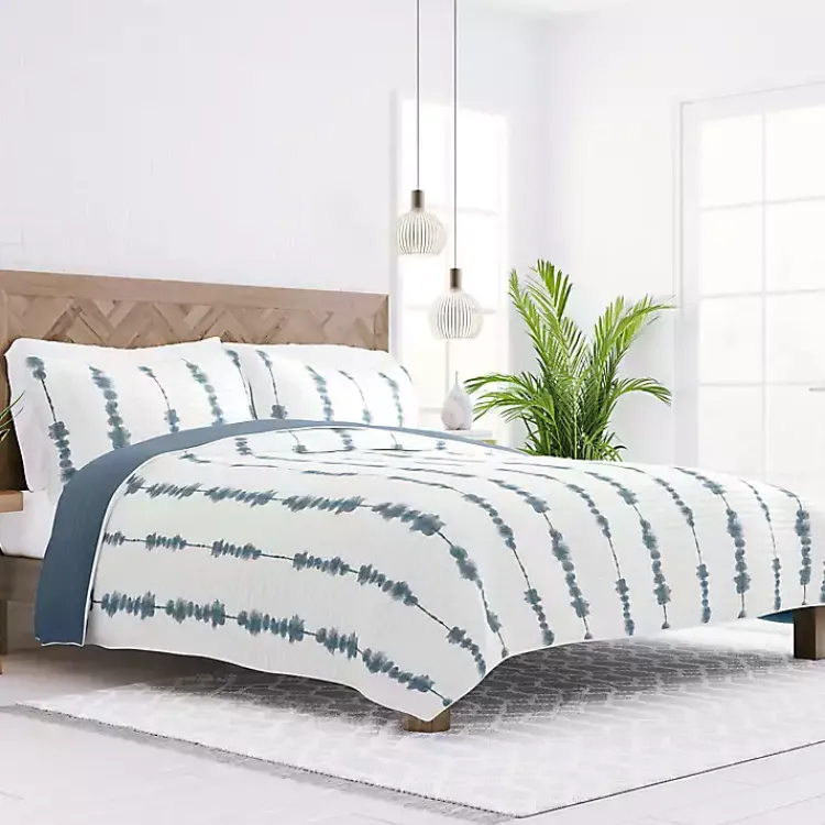 Kirklands Home Quilts|Blue Shibori Reversible 3-pc. Queen Quilt Set