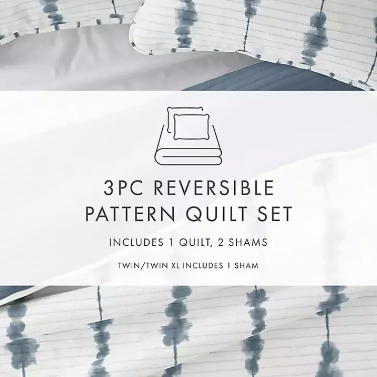 Kirklands Home Quilts|Blue Shibori Reversible 3-pc. Queen Quilt Set