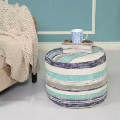 Clearance Blue Slub Tufted Pouf Poufs & Floor Cushions