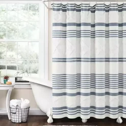 Kirklands Home Shower Curtains|Blue Stripe Diamond Tufted Shower Curtain