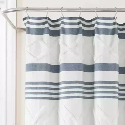 Kirklands Home Shower Curtains|Blue Stripe Diamond Tufted Shower Curtain