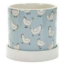 Kirklands Home Planters|Blue Striped and Chicken Decorative Pots, Set of 2