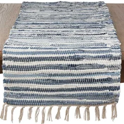 Kirklands Home Table Linens|Blue Striped Chindi Cotton Table Runner
